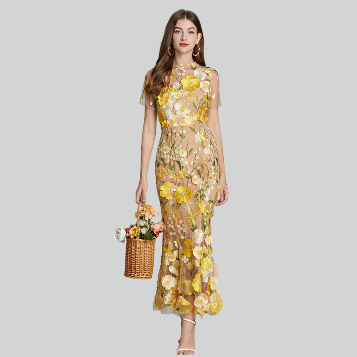 Lisa - Sheer Embroidered Maxi Dress