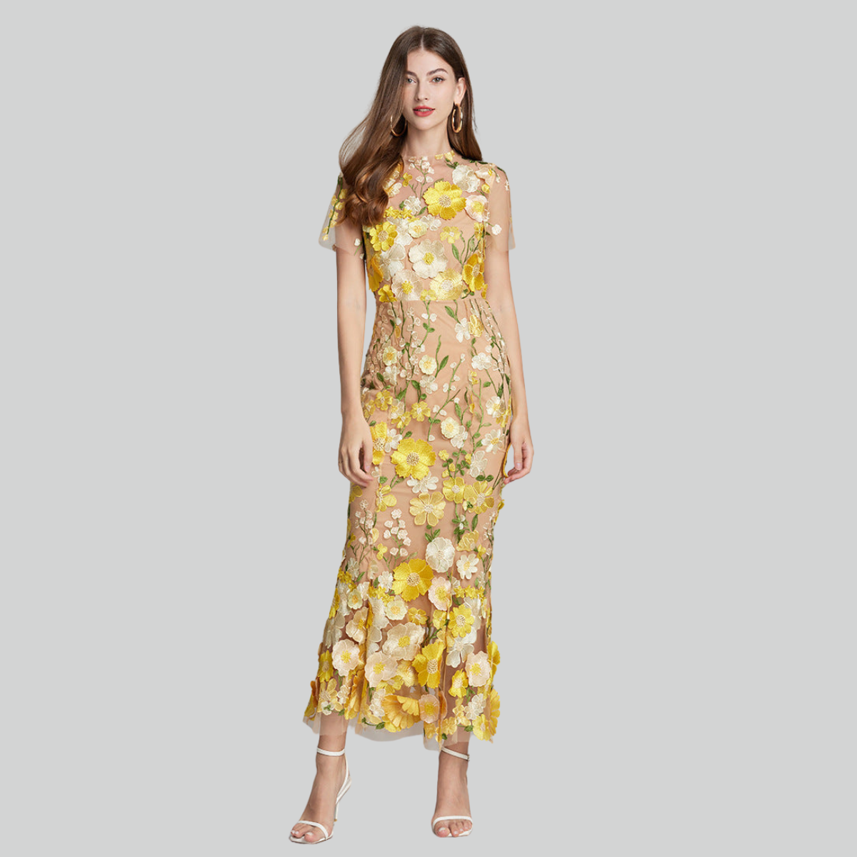 Lisa - Sheer Embroidered Maxi Dress
