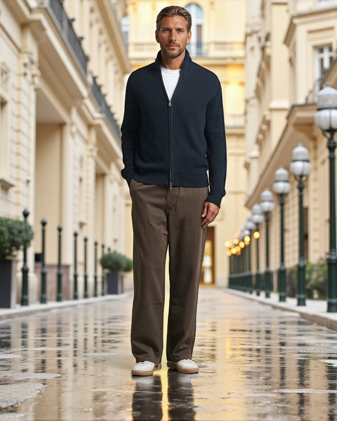 Premium Knitted Zip Ribbed Cotton Cardigan