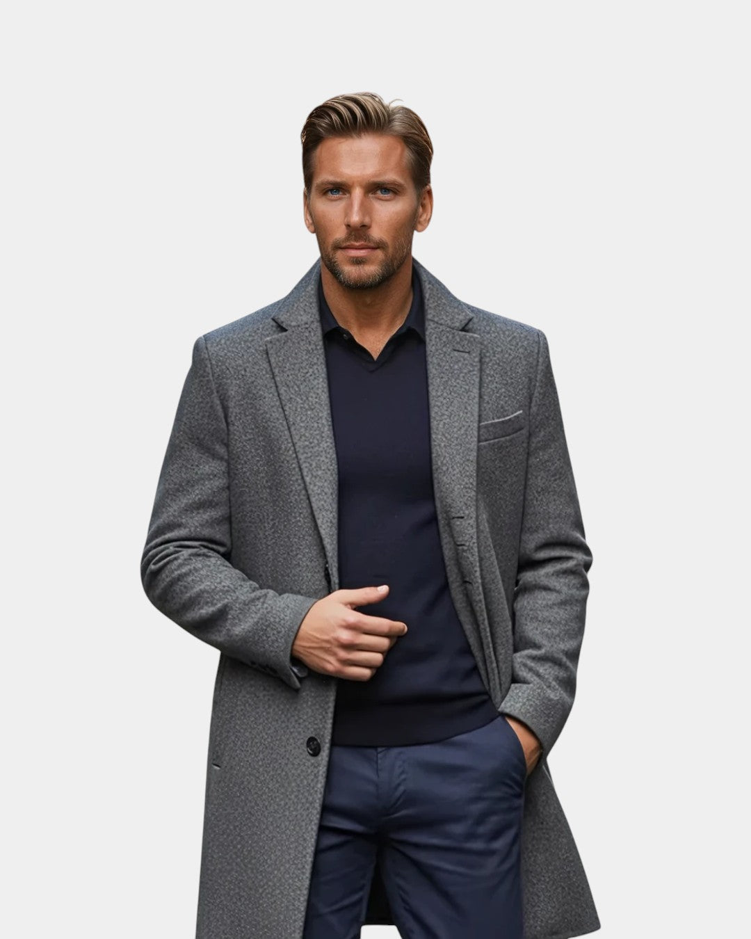 Wool Blend Tailored Overcoat