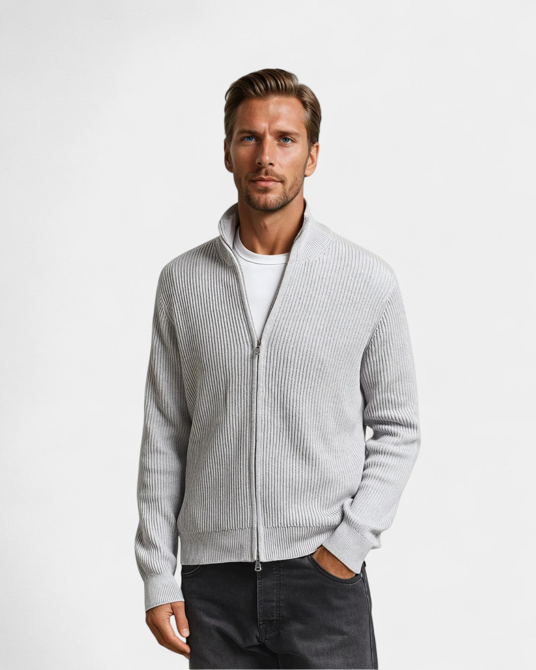 Premium Knitted Zip Ribbed Cotton Cardigan