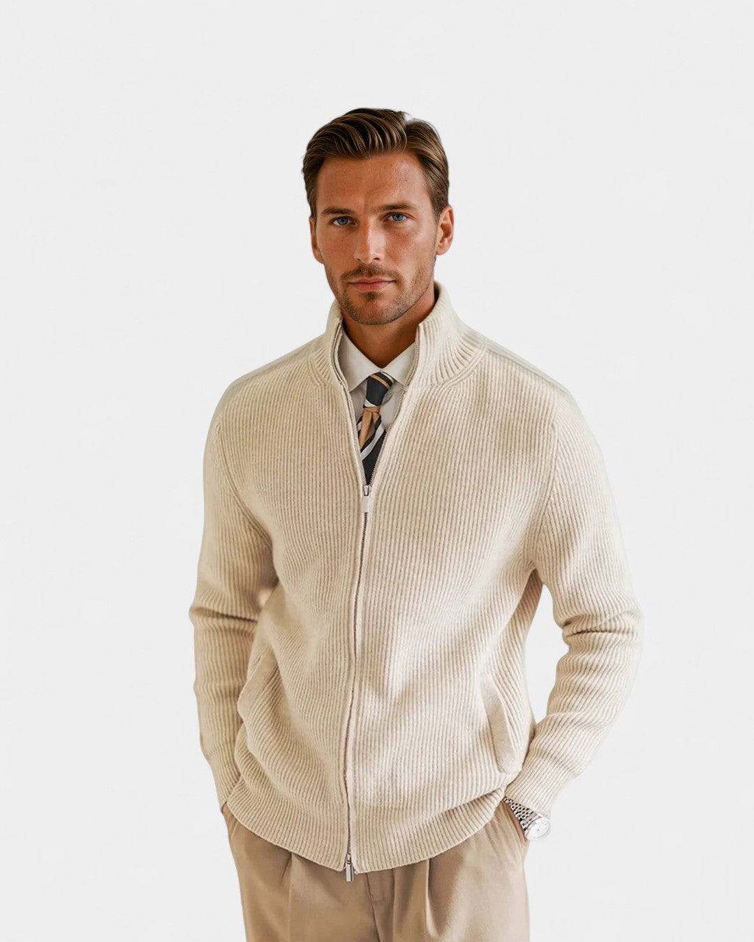 Premium Knitted Zip Ribbed Cotton Cardigan