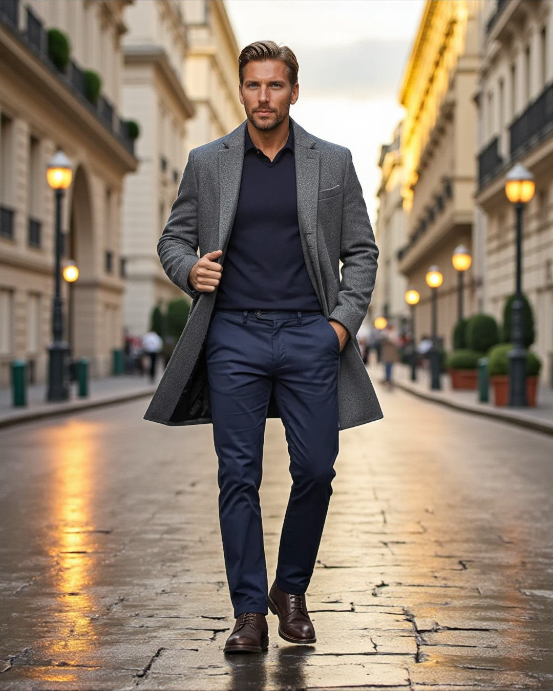 Wool Blend Tailored Overcoat