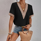 Charlotte - Crochet Trim V-Neck Blouse