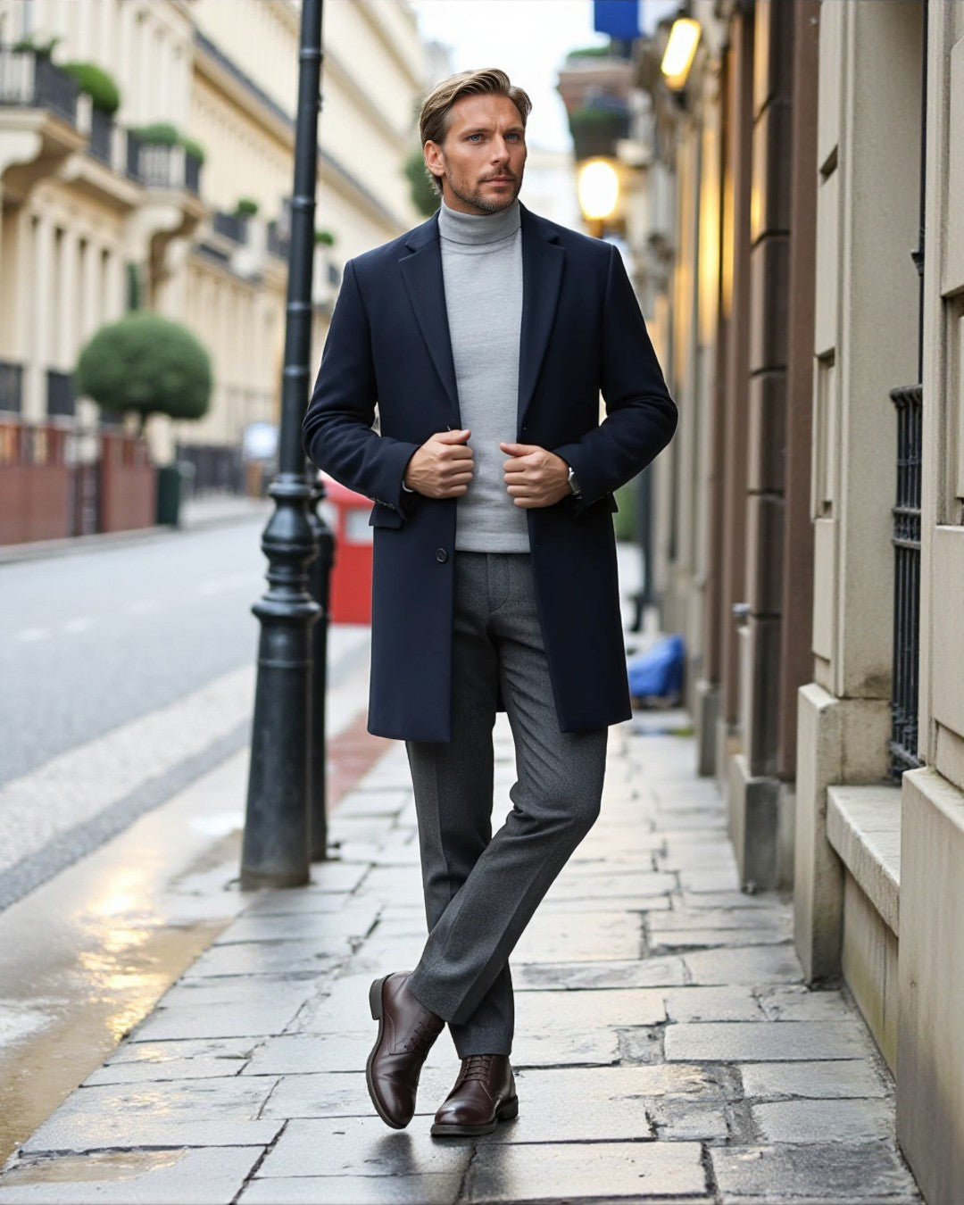 Wool Blend Tailored Overcoat