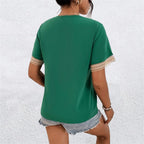 Charlotte - Crochet Trim V-Neck Blouse