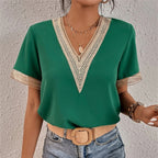 Charlotte - Crochet Trim V-Neck Blouse