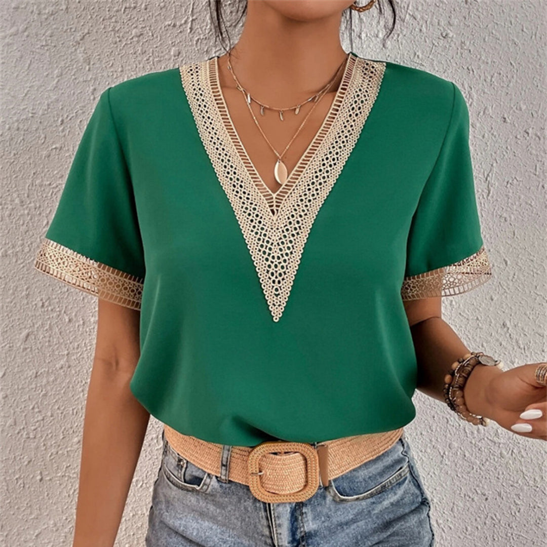 Charlotte - Crochet Trim V-Neck Blouse