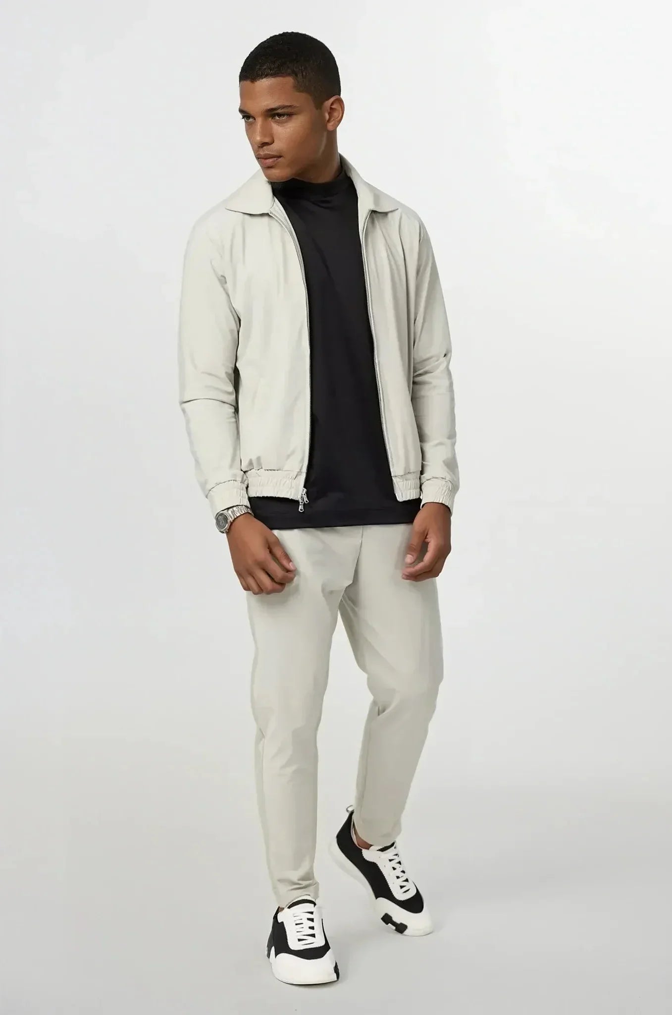 Slim Fit Zip-Up Tracksuit with Fold-Down Collar