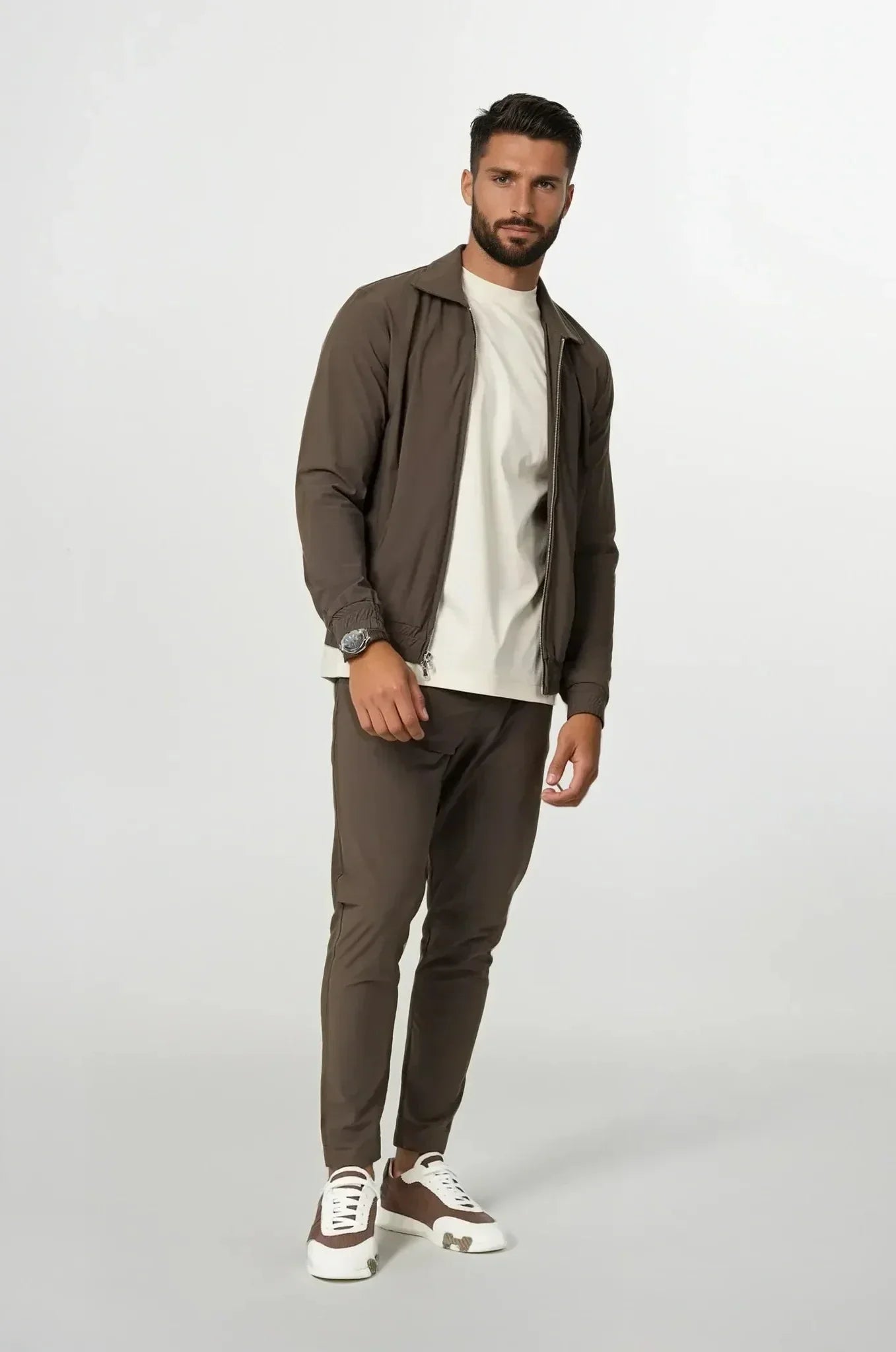 Slim Fit Zip-Up Tracksuit with Fold-Down Collar