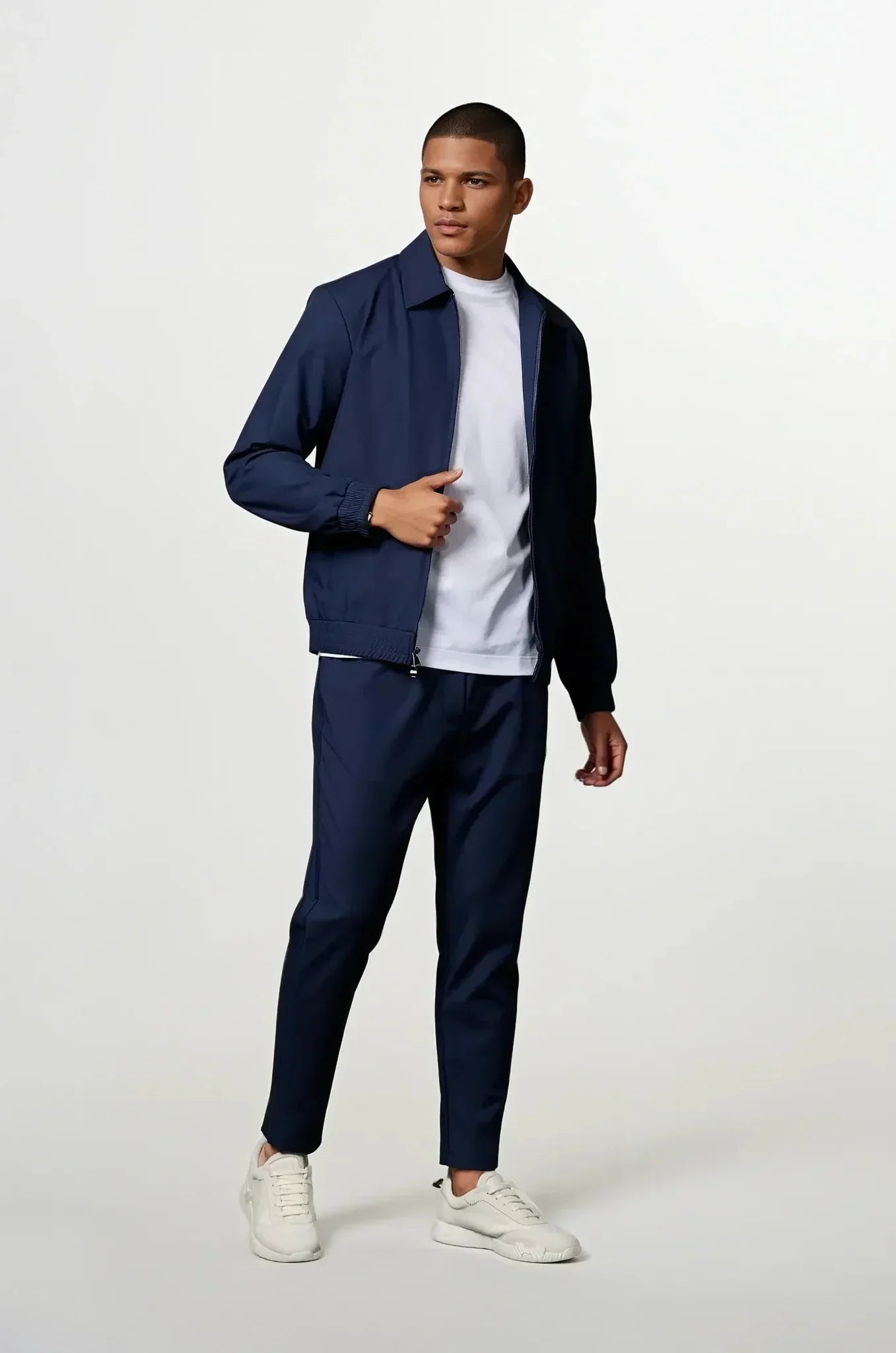 Slim Fit Zip-Up Tracksuit with Fold-Down Collar