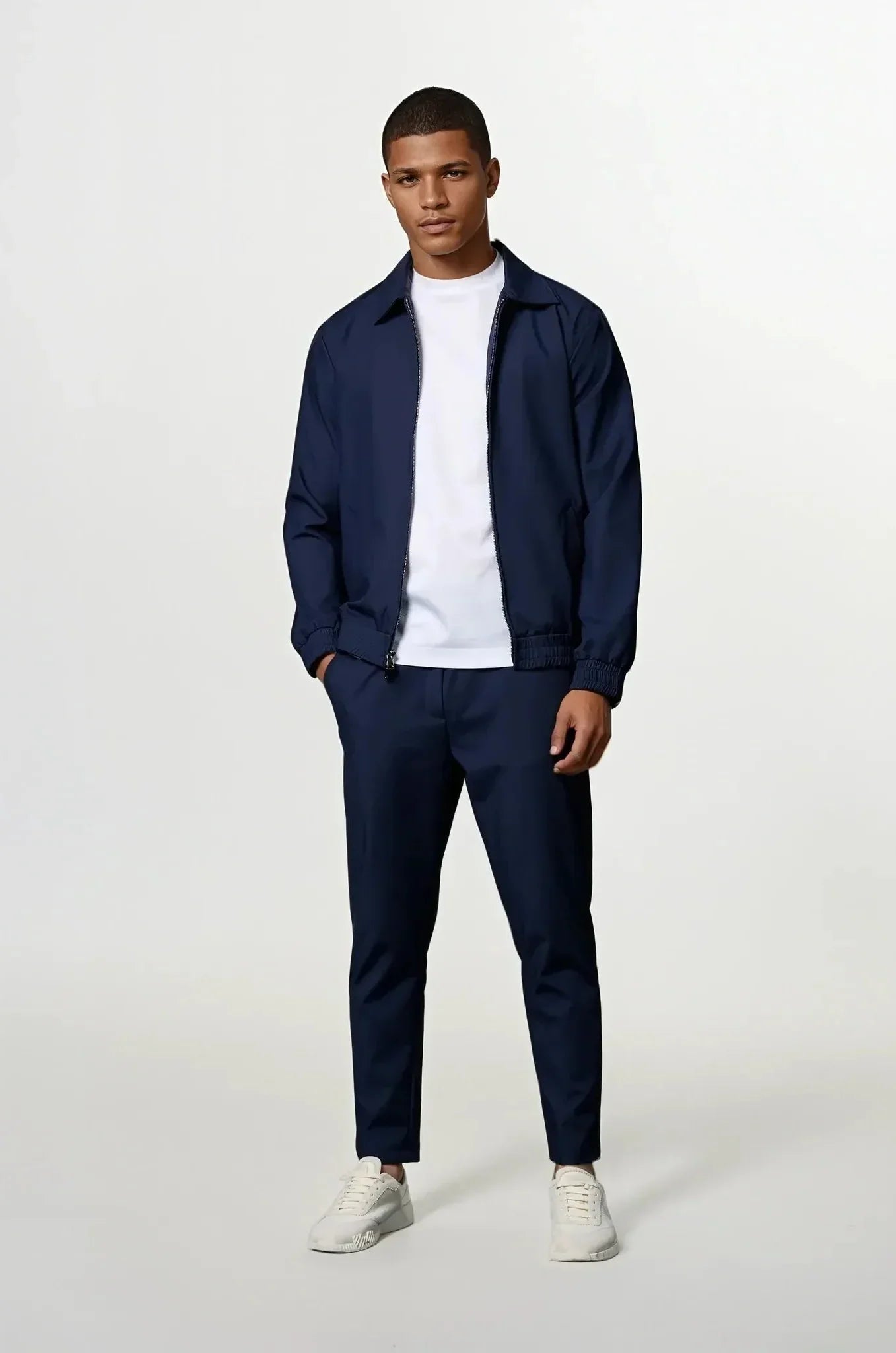 Slim Fit Zip-Up Tracksuit with Fold-Down Collar
