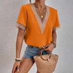 Charlotte - Crochet Trim V-Neck Blouse