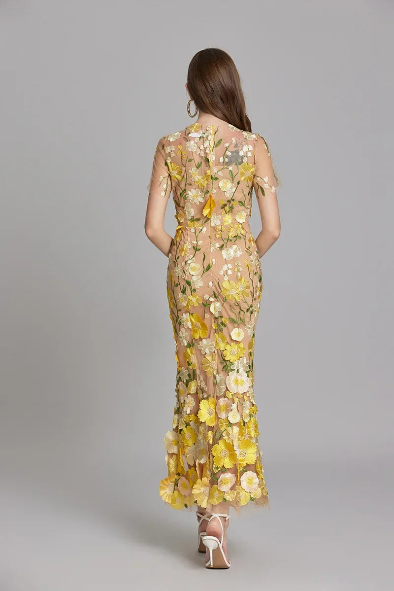 Lisa - Sheer Embroidered Maxi Dress