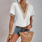 Charlotte - Crochet Trim V-Neck Blouse